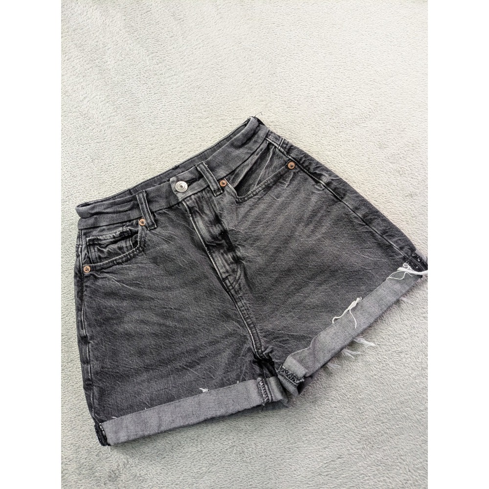 American Eagle Curvy Mom Shorts Washed Black Denim High Waisted Size 000